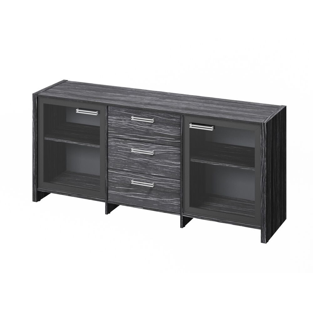 Тумба с 2 стеклянными дверьми и 3 ящиками (фурнитура INOX) Festus FI-13-02.D