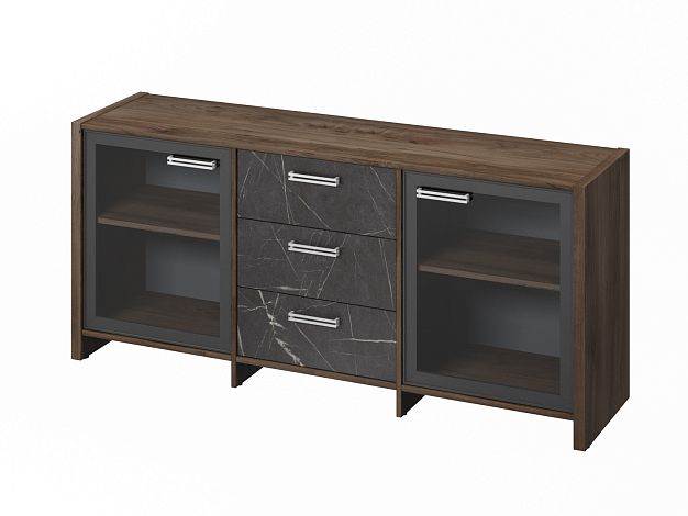 Тумба с 2 стеклянными дверьми и 3 ящиками (фурнитура INOX) Festus FI-13-02.G