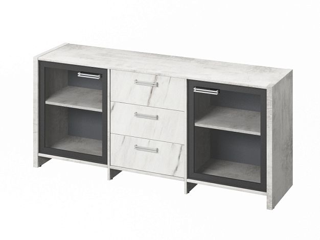 Тумба с 2 стеклянными дверьми и 3 ящиками (фурнитура INOX) Festus FI-13-02.G