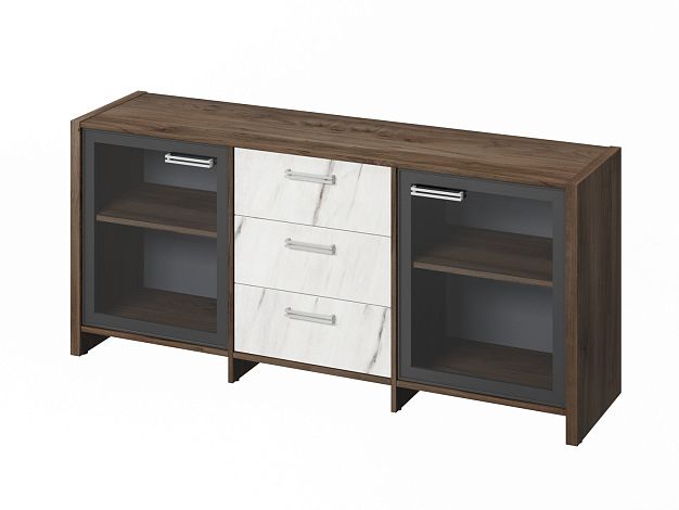 Тумба с 2 стеклянными дверьми и 3 ящиками (фурнитура INOX) Festus FI-13-02.G