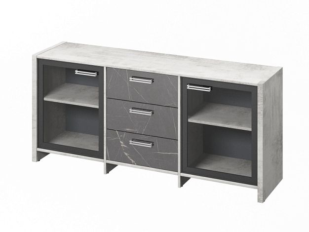 Тумба с 2 стеклянными дверьми и 3 ящиками (фурнитура INOX) Festus FI-13-02.G