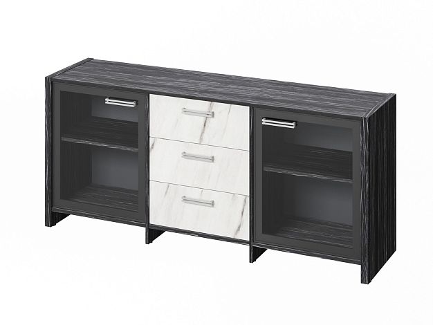 Тумба с 2 стеклянными дверьми и 3 ящиками (фурнитура INOX) Festus FI-13-02.G